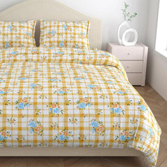Bedsheet Double Bed For Queen Size - 100 X 90 Inches 2 Pillow Cover, Yellow & White | Ideal For Everyday Use | Soft, Skin-Friendly & Durable Cotton Fabric