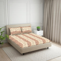 Double Bedsheet For Queen Size 2 Matching Pillow Cover - 88 X 100 Inches, Light Brown & Beige | Durable & Long Lasting Wrinkle Resistant Fabric - Skin Safe & Super Soft