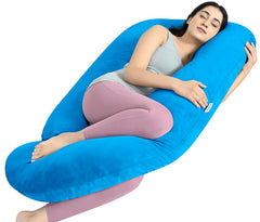 Full Body G Shape Pregnancy Pillow, For Pregnant Women & Nursing Mom, Sky Blue | Single Pillow For Multipurpose Use During Maternity | Premium Velvet Outer Cover With Zip, Adjustable