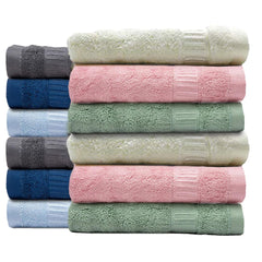Mush 100% Bamboo Face Towel Set 550gsm | Anti Microbial Bamboo Face Towel For Women & Men | Set Of 12 - Olive Green, Cream, Navy Blue, Sky Blue, Grey Pink