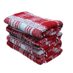Cotton Bolls Textiles 100% Cotton Extra Large Hand Towels 650 Gsm | Ultra Soft, Highly Absorbent For Gym, Kitchen, Pool, Travel & Home (Red Check) - Set Of 4
