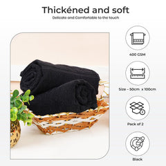 Pyaro Medium Size Bath Towel 900 Gsm | Spa & Gym Towel Sets, Fade Resistant, Ideal For Daily Use | Pack Of 2 (Black)