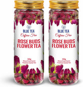 Blue Tea Caffeine Free Rose Buds Flower Herbal Tea - Pack Of 2 X 30gm Pet Jar, 1.05 Ounce Each, 60 Cups | Non-GMO, Flower Based Detox Tea - Gluten Free | Beautiful Hair & Skin
