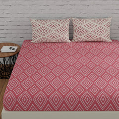 Perfect Cotton Double Bedsheet With 2 Pillow Cover - 88 X 96 Inches, Dark Peach & White | Soft & Durable For Everyday Use & Bedroom - All Season Comfort