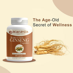 Bioayurveda Korean Red Ginseng For Energy & Immunity Boost, Enhance & Support Your Body's Defenses | 60 Capsules 100gm 0.2lbs