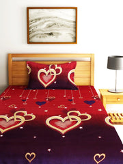 Single Bedsheet With 1 Pillow Cover - 55 X 86 Inches, Red | Normal Hand Wash Or Machine Wash | Breathable & Wrinkle Free