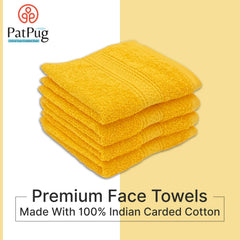 Patpug 100% Indian Ultra Soft Cotton Face Towel 500 Gsm | Napkin, Baby Face Towel, For Facewash, Gym, Travel, Hanky (Sunrise Yellow) | Pack Of 4