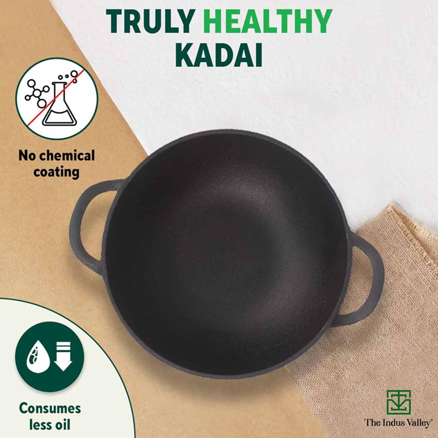 Pre-Seasoned Black Cast Iron Kadai With Flat Handles - Medium, 10.5 Inch, 27 Cm, 2.5 Liters, 2.5 Kg | Induction Friendly, Naturally Nonstick Kadhai, 100% Pure & Toxin-Free, No Chemical Coating Pre-Seasoned Black Cast Iron Kadai With Flat Handles - Medium, 10.5 Inch, 27 Cm, 2.5 Liters, 2.5 Kg | Induction Friendly, Naturally Nonstick Kadhai, 100% Pure & Toxin-Free, No Chemical Coating