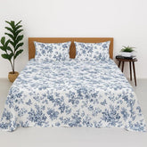 Bedsheet For King Bed With 2 Pillow Covers - King Size 108x108 Inch, White | Blue Floral Print Ultra Soft & Breathable Bedding Set