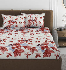 Elastic Fitted Bedsheet Queen Size With 2 Pillow Covers - 60 X 78 Inches, White & Brown | Lightweight, Soft & Comfortable | Durable & Long Lasting Wrinkle Resistant Fabric