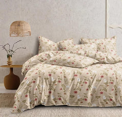Double Bedsheet For King Size With 2 Matching Pillow Covers - 108 X 108 Inches, Beige | Glace Cotton Printed Bedsheet Lightweight, Soft & Smooth - Ideal For Home, Guest House