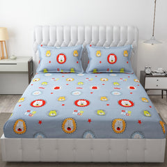 Wrinkle Free Soft Kids Double Bedsheets For King Size With 2 Pillow Cover | 90 X 95 Inches, Grey | Cartoon Printed Design | Child Bedroom Decor