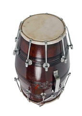 18 Inch Dholak With Free Manjira, Brown - Wooden Musical Instrument Dholak Drum Nuts & Bolt | Shiny Beautiful Brown Polish, Mango Wood Frame