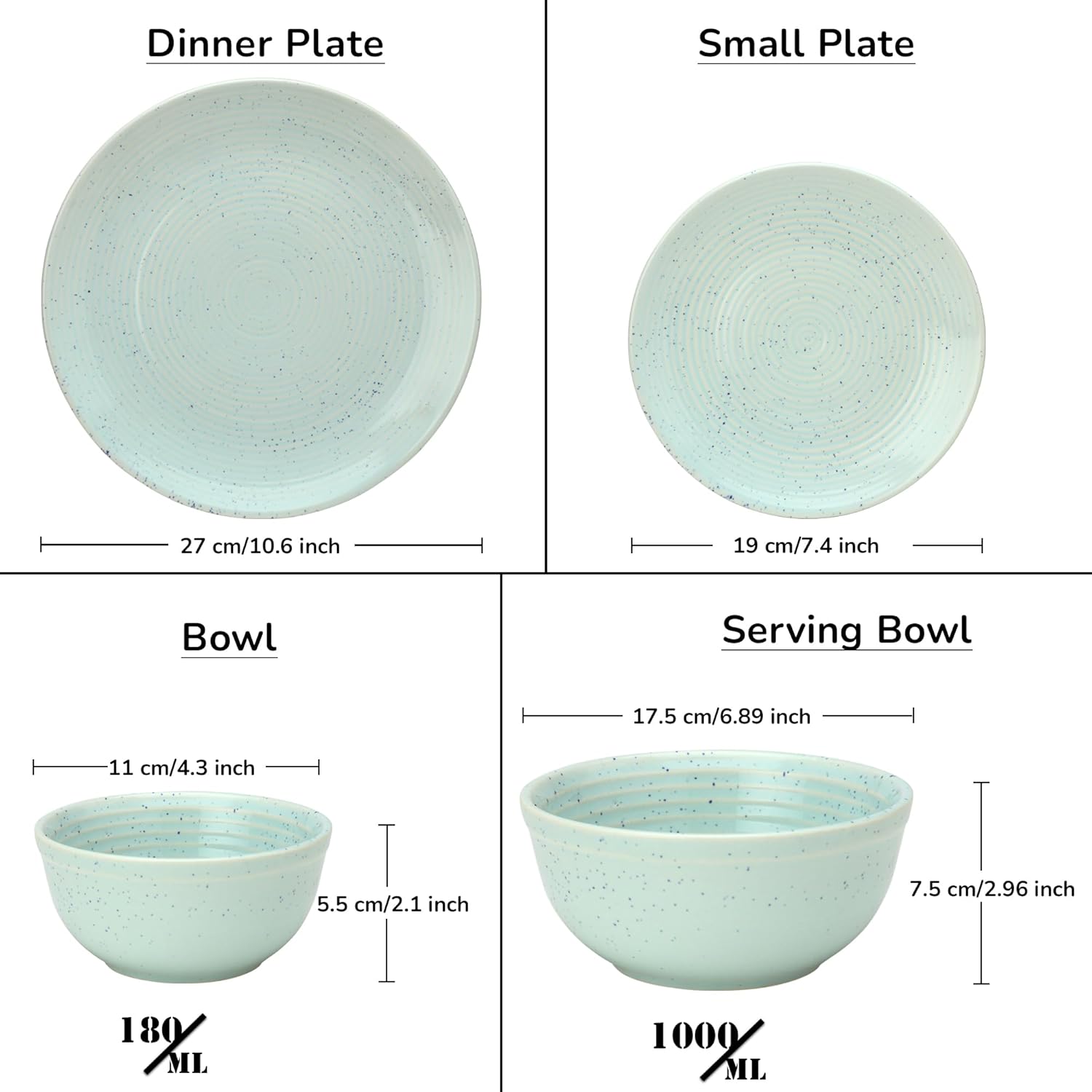 Handcrafted Ceramic Stoneware Dinner Set Of 20 Pieces With Serving Bowls Set - Mint Green | 6 Dinner Plates + 6 Small Plates + 6 Small Dinner Bowl, 180ml Each+ 2 Serving Bowl, 1000ml Each Handcrafted Ceramic Stoneware Dinner Set Of 20 Pieces With Serving Bowls Set - Mint Green | 6 Dinner Plates + 6 Small Plates + 6 Small Dinner Bowl, 180ml Each+ 2 Serving Bowl, 1000ml Each