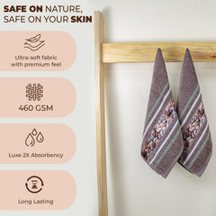 Rangoli 100% Cotton Hand Towel 450 Gsm | Hanging Towel Soft, Luxury & Highly Absorbent Towels Fade Resistant & Multipurpose Hand Towels (Brown) - Pack Of 2