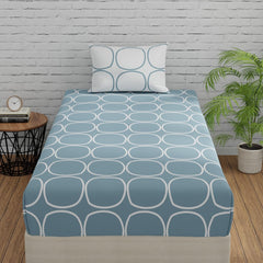 1 Fitted Single Bedsheet Cotton With 1 Pillow Cover - 36 X 78 Inches, Blue & White | Elegant Printed Bedding Set For Daily Use | 144 Thread Count