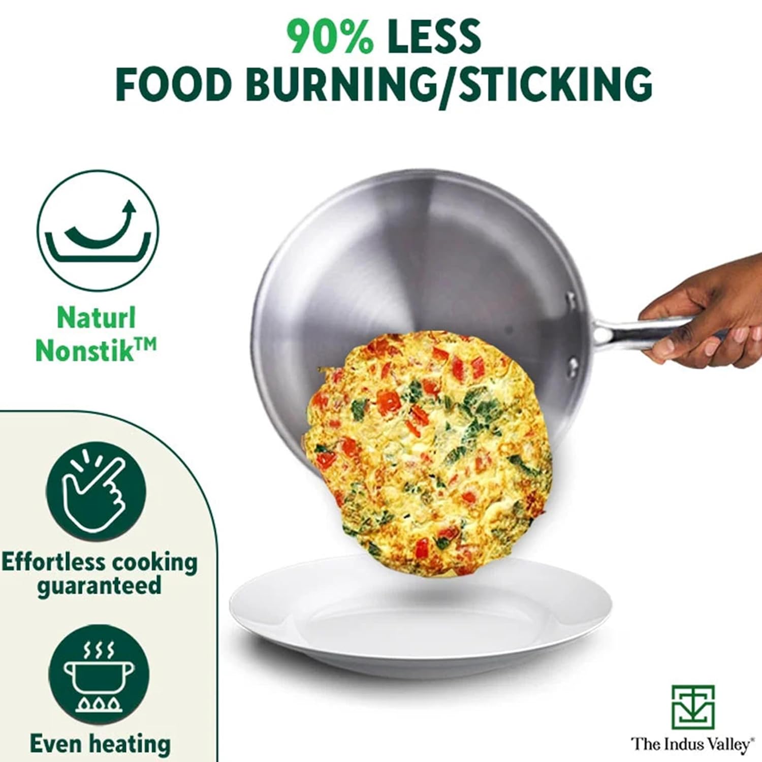 Triply Stainless Steel Fry Pan With Free Wooden Spatula For 1-2 People - Small, 24cm, 8.7 Inch, 1.5 Liters, 0.9 Kg | Induction Friendly, Nonstick 3-Layer Body, Toxin-Free, No Chemical Coating Triply Stainless Steel Fry Pan With Free Wooden Spatula For 1-2 People - Small, 24cm, 8.7 Inch, 1.5 Liters, 0.9 Kg | Induction Friendly, Nonstick 3-Layer Body, Toxin-Free, No Chemical Coating