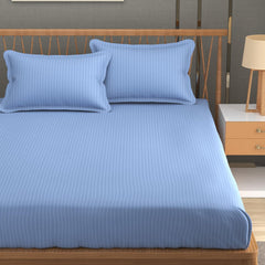 Stripe Glace Cotton 1 Double Bedsheet With 2 Pillow Cover - 91 X 90 Inches, Sky Blue | Fade Resistant & Durable Breathable & Wrinkle Free Bed Sheet