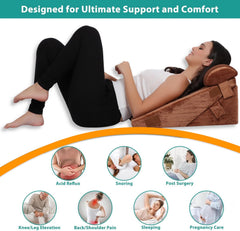 Orthopedic Bed Wedge Pillow, For Head Rest, Adjustable Wedge Cushion For Sleeping, Brown - 22 X 22 X 12 Inch | For Acid Reflux, Heartburn, Leg Support Pillow | Back Support, Pregnancy Pillow