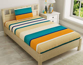 Polycotton Elastic Fitted Bedsheet For Single Bed With 1 Pillow Cover - 36 X 78 Inches, Multicolor | Super Soft Brushed Durable Fabric