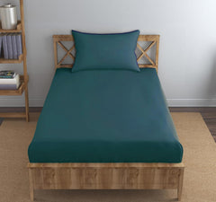 Single Flat Bedsheet With 1 Pillow Cover (54 X 90 Inches) Dark Teal | Durable & Long Lasting Wrinkle Resistant Fabric - All Season Comfort | 300 Thread Count
