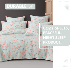 Cotton Double Bedsheets King Size With 2 Pillow Covers | Size 78 X 72+10 Inches, White & Pink - All Around Elastic Fitted Design Bedsheet