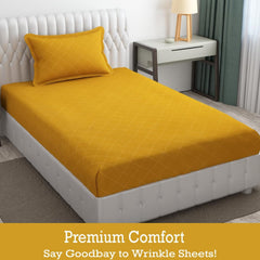 Check Single Bedsheet With 1 Pillow Cover 60 X 90 Inches, Yellow | Comfortable & Durable | Elegant Printed Bedding Set For Daily Use