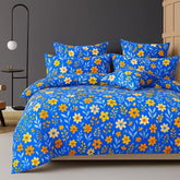 Microfiber Double Bedsheet King Size With 2 Large Size Pillow Covers | Size 108x108+9 Inches, Blue & Rust | Perfect For Daily Use, All-Season Use Or Gifting Bedsheet