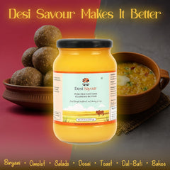 Organic Pure Desi Cow Ghee By Desi Savour | Traditional Vedic Bilona Method Hand Churned Healthy Grass Fed Cow Ghee Good For Garnish | (500ml) 16.9 Ounce | Jar Pack