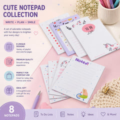 Memo Notepads, Daily Writing Pads Trendy & Stylish Doodling Pads, Easy Tear Off Pads, Set Of 8