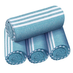 Destin Home Turkish Peshtemal Beach Towels 1.5 Kg | Cotton Soft, Lightweight, Quick-Drying & Absorbent For Beach Pool Spa Picnic Travel (Aqua)- Set Of 4