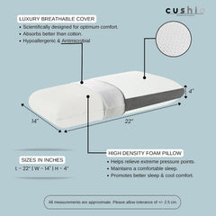 Memory Foam Pillow, Orthopedic & Cervical Pillow, White, Size - 22 X14 X 4 Inch | Pillow For Relieving Neck & Shoulder Pain With Free Pillow Cover | Cooling & Breathable - Set Of 2