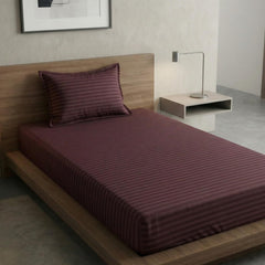Cotton Brown Striped Single Bedsheet With 1 Pillow Cover - 55 X 90 Inches | Long-Lasting Color Comfortable Fabric Bedsheet