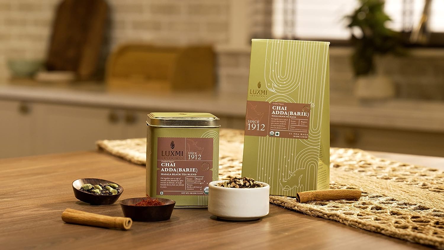 Luxmi Estates Chai Adda Barie Black Tea Pack Of 2 - 100gm Tin, 3.5 Ounce Each | USDA Certified Organic Masala Black Tea Blend - Indian Spice Chai Enriched With Cinnamon & Cardamom Luxmi Estates Chai Adda Barie Black Tea Pack Of 2 - 100gm Tin, 3.5 Ounce Each | USDA Certified Organic Masala Black Tea Blend - Indian Spice Chai Enriched With Cinnamon & Cardamom