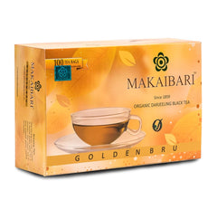 Makaibari Golden Bru Organic Darjeeling Black Tea - 200gm, 7.05 Ounce, 100 Tea Bags | Darjeeling Loose Leaf Black Tea - USDA Organic Certified Tea | Low Caffeine