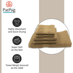 Patpug 100% Indian Cotton Plush Towel Set 1200 Gsm | Highly Absorbent, Fade Resistant, Quick Drying (Sepia Brown) - 5 Piece