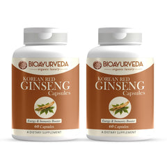 Bioayurveda Korean Red Ginseng For Energy & Immunity Boost, Enhance & Support Your Body's Defenses | 60 Capsules 100gm 0.2lbs Each Pack Of 2