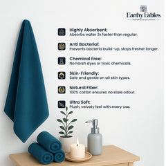 Earthy Fables Premium Bath Towel 600 Gsm | 100% Combed Cotton Ultra Soft, Quick Dry & Highly Absorbent For Home, Travel And Acne-Prone Skin (Dark Teal) Set Of 2
