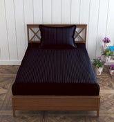 1 Bedsheet Single Satin Stripe Elastic Fitted With 1 Pillow Cover (36 X 78 Inches) Black | Lightweight, Soft & Breathable - Perfect For Gifting On Weddings Bedsheet