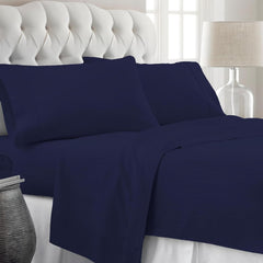 Striped King Size Fitted Bedsheet With 2 Pillow Cover - 72 X 78 + 12 Inches, Navy Blue | Comfortable, Wrinkle Resistant, Fade Resistant & Environmentally Friendly
