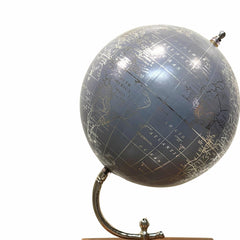 Antique Home Decor 8 Inch Diameter World Globe On Silver Arc & Wooden Storage Drawer For Office Table, Gift, Interior Decoration & Educational - Blue & Silver, Pack Of 1