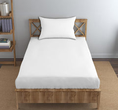 Single Flat Bedsheet With 1 Pillow Cover (54 X 90 Inches) White | Durable & Long Lasting Wrinkle Resistant Fabric - All Season Comfort | 300 Thread Count