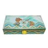 Elegant Winter Frost Bloom Floral Design Gold Print Velvet Touch Mgi Floral Decorative Box, Wedding Fancy Shagun Cash Box, Jewellery Box, Money Box, Gaddi Box, Colour - Blue