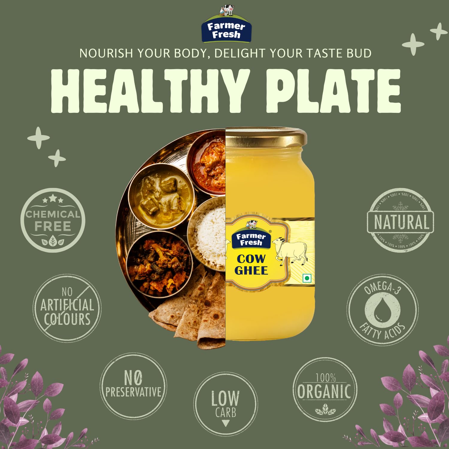 Pure Premium Cow Ghee By Farmer Fresh | Highly Nutritious Rich Flavor For Cooking & Ayurvedic Benefits Pure Desi Ghee | (1 Litr) 33.8 Ounce | Jar Pack Pure Premium Cow Ghee By Farmer Fresh | Highly Nutritious Rich Flavor For Cooking & Ayurvedic Benefits Pure Desi Ghee | (1 Litr) 33.8 Ounce | Jar Pack