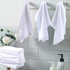 Mom Care Cotton Hand Towel 1800 Gsm | Soft Reusable Napkins Good Water Absorbency Soft & Fluffy Cotton Towel (White) - 12 Pcs