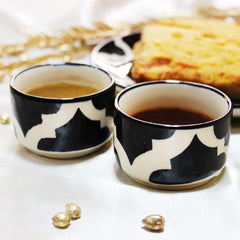 Black Moroccan Small Ceramic Dip Bowls Set - 4 Pieces, 50ml Each | Hand Painted Mini Chutney Bowls - Pickle Small Katoris For Serving Sauce