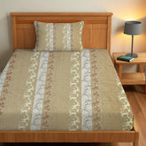 Printed Bedsheet For Single Bed With 1 Pillow Cover - 60 X 90 Inches, Gold Brown | Super Soft - Glace Cotton Breathable & Wrinkle Free - 2 Pcs Set
