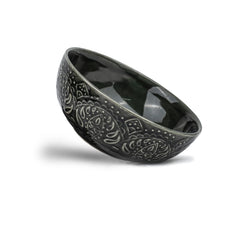 Ceramic Carving Large Serving Bowls Set Of 1 Pc - 1200ml, Black Carving | Premium Ceramic Bowls - Large Size | Microwave Safe Bowls - Bowl Sets With Glossy Finish | Ceramic Bowl