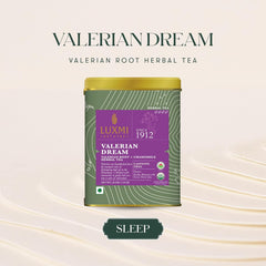 Luxmi Estates Valerian Dream Herbal Tea Pack Of 2 - 50gm Tin, 1.7 Ounce, 25 Cups Each | USDA Certified Organic Valerian Root + Chamomile Herbal Tea - Gluten Free, Caffeine Free Tea Bags