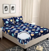 Cotton All Round Elastic Fitted Bedsheets For Double Bed With 2 King Size Pillow Covers | Size-72 X 78 +10 Inches, Blue Teal - Lightweight, Soft, & Comfortable Bedsheet